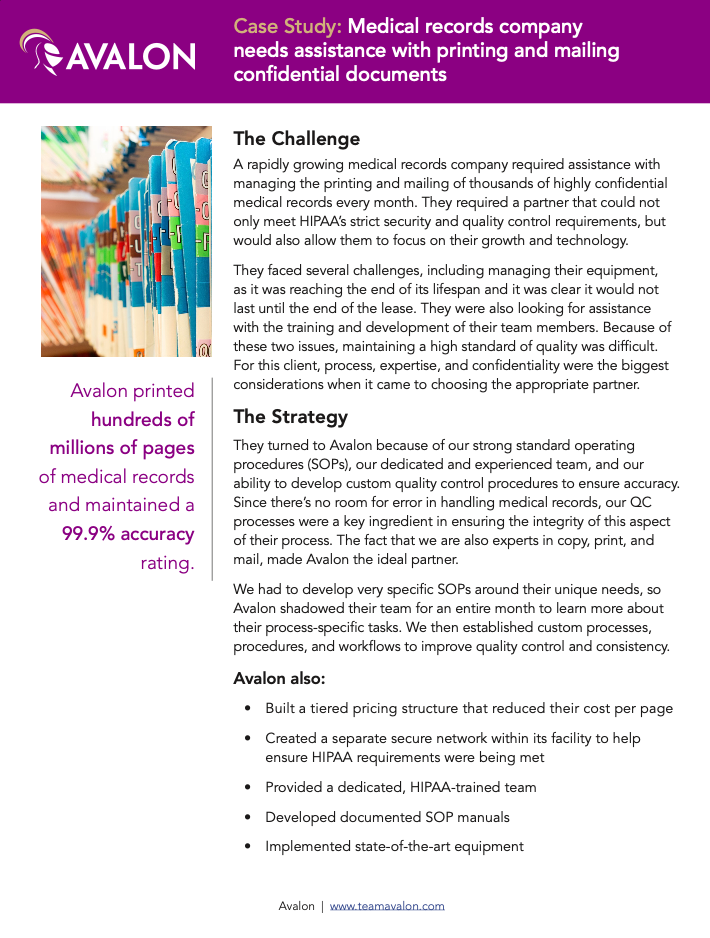 Avalon Medical Records Secure Mail Case Study cover